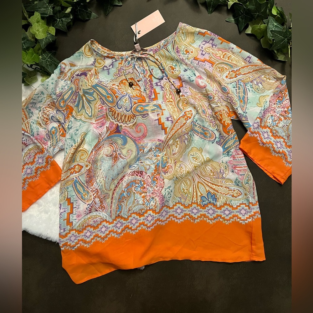 Saint Tropez West 3/4 Sleeve Vacation Blouse L